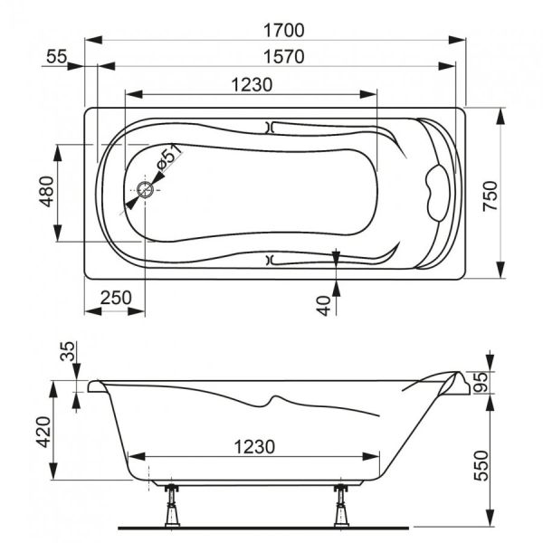 Акриловая ванна VagnerPlast Charitka VPBA170CHA2X-04 170x75см белый