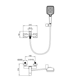 Смеситель для ванны с душем WONZON & WOGHAND FORZA, Темный графит WW-639031-1-BGM