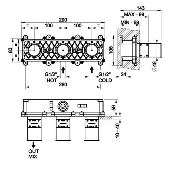 Скрытая часть для смесителя Gessi Origini 66236.031
