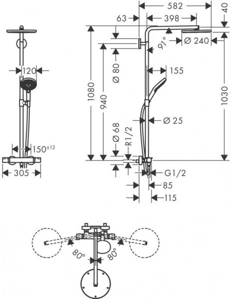 Душевая стойка Hansgrohe Raindance Select S Showerpipe 240 1jet P 27633140