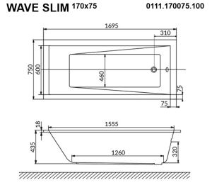 Акриловая ванна Whitecross Wave Slim 0111.170075.100 170x75см белый глянец