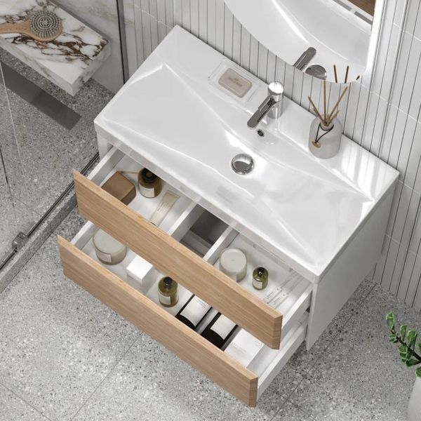 Тумба под раковину подвесная Velvex Gesso tp.GES.9696.80.2Y белый матовый/дуб сонома, 80 см Тумба под раковину подвесная Velvex Gesso tp.GES.9696.80.2Y белый матовый/дуб сонома, 80 см