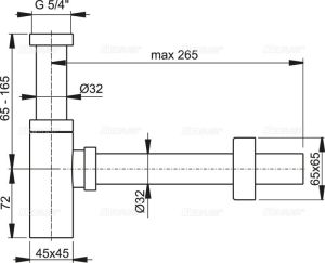 Сифон для раковины AlcaPlast Design цельнометаллический квадратный A401