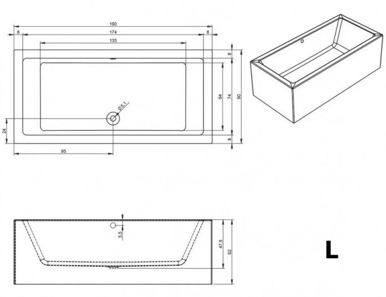 Акриловая ванна Riho Lugo Plug and Play B136015005 L 190х90см белый