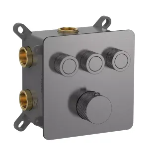 Встраиваемый смеситель-термостат на 3 источника AQUAme AQM8812GM с регулировкой напора графит матовый