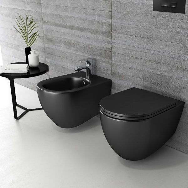 Подвесной унитаз Isvea Infinity 10NF02001SV-2N безободковый крышка микролифт чёрный матовый Подвесной унитаз Isvea Infinity 10NF02001SV-2N безободковый крышка микролифт чёрный матовый