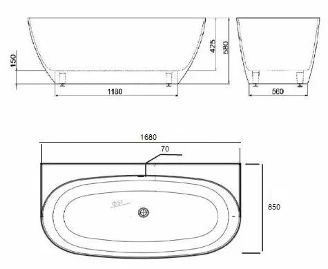 Ванна из искусственного камня AquaStone Бали 168x85см белый