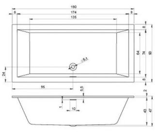 Акриловая ванна Riho Rethink Cubic Fall B109013005 заполнение через перелив 190х90см белый Акриловая ванна Riho Rethink Cubic Fall B109013005 заполнение через перелив 190х90см белый