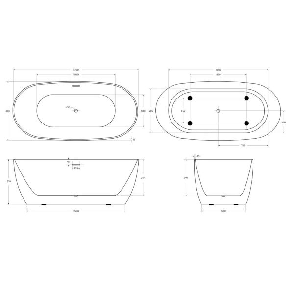 Акриловая ванна BelBagno 170x80 BB415-1700-800 без гидромассажа