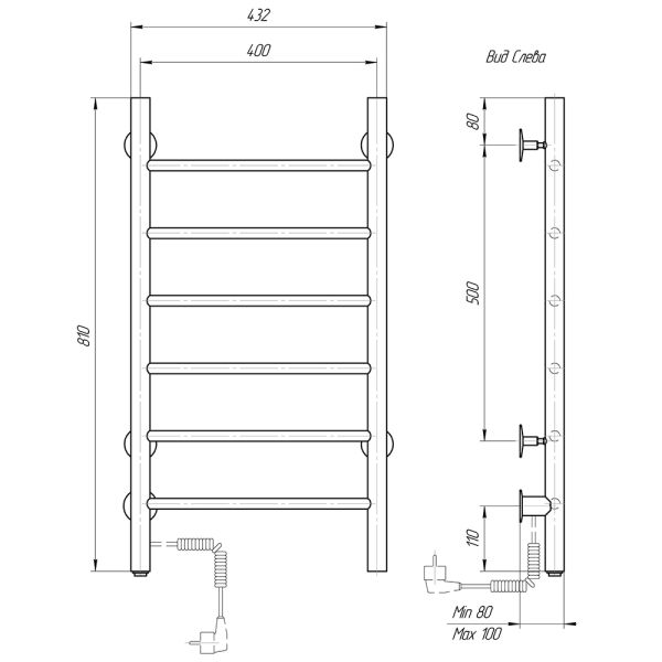 Полотенцесушитель электрический Domoterm Классик DMT 109-6 40x81 EK L хром