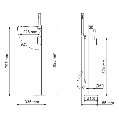 Wasserkraft Dinkel 5821 Смеситель напольный для ванны