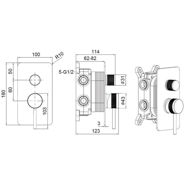 Смеситель для душа Allen Brau  Priority 5.31A11-BN с внутренней частью