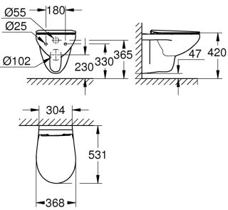 Унитаз подвесной Grohe Bau Edge 39809000Gr безободковый альпин-белый