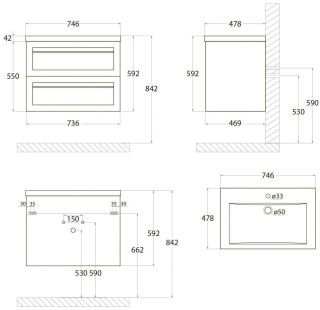 Подвесная тумба под раковину Art&Max Platino 75см светло-зелёный матовый AM-Platino-750-2C-SO-MM