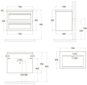 Подвесная тумба под раковину Art&Max Platino 75см светло-серый матовый AM-Platino-750-2C-SO-GCM