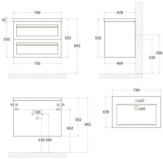 Подвесная тумба под раковину Art&Max Platino 75см светло-серый матовый AM-Platino-750-2C-SO-GCM