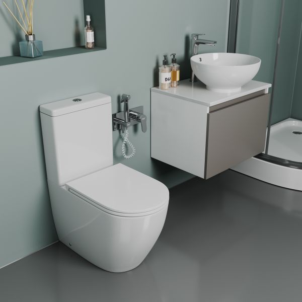 Унитаз-компакт D&K Matrix DT1397016 безободковый белый