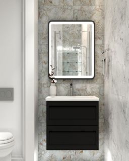 Подвесная тумба под раковину Art&Max Platino 60см чёрный матовый AM-Platino-600-2C-SO-NM-Cer