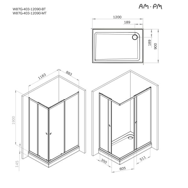 Душевой уголок AM.PM Sunny W87G-403-12080-MT профиль серебристый 120x80 см