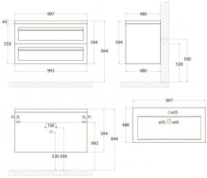 Подвесная тумба под раковину Art&Max Platino 100см белый матовый AM-Platino-1000-2C-SO-BM