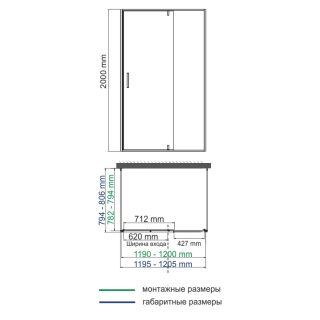 Душевой уголок WasserKRAFT Elbe 74P25 120x80 см профиль чёрный матовый стекло прозрачное