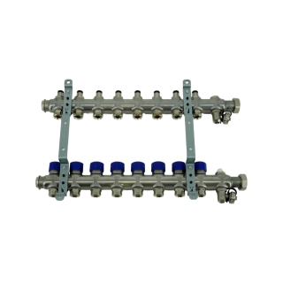 Коллекторная группа, ELSEN, 1, 8 контуров, размер отвода-3/4, PN, бар-4, T°C -от 0 до +70, EMi02.08, с вентилями, нержавеющая сталь
