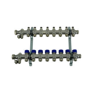 Коллекторная группа, ELSEN, 1, 8 контуров, размер отвода-3/4, PN, бар-4, T°C -от 0 до +70, EMi02.08, с вентилями, нержавеющая сталь