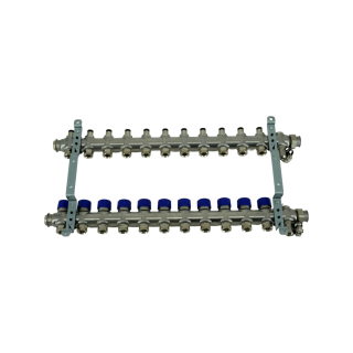 Коллекторная группа, ELSEN, 1, 11 контуров, размер отвода-3/4, PN, бар-4, T°C -от 0 до +70, EMi02.11, с вентилями, нержавеющая сталь