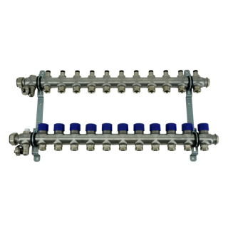 Коллекторная группа, ELSEN, 1, 11 контуров, размер отвода-3/4, PN, бар-4, T°C -от 0 до +70, EMi02.11, с вентилями, нержавеющая сталь