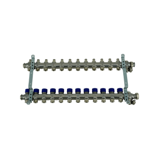 Коллекторная группа, ELSEN, 1, 12 контуров, размер отвода-3/4, PN, бар-4, T°C -от 0 до +70, EMi02.12, с вентилями, нержавеющая сталь