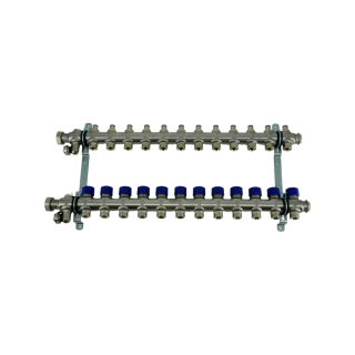Коллекторная группа, ELSEN, 1, 12 контуров, размер отвода-3/4, PN, бар-4, T°C -от 0 до +70, EMi02.12, с вентилями, нержавеющая сталь