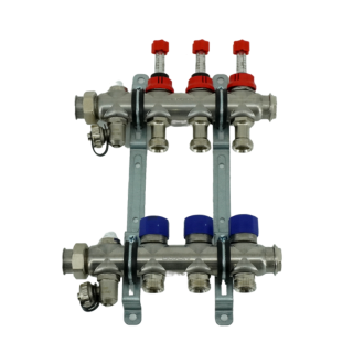 Коллекторная группа, ELSEN, 1, 3 контура, размер отвода-3/4, PN, бар-4, T°C -от 0 до +70, EMi03.03, с вентилями и расходомерами, нержавеющая сталь
