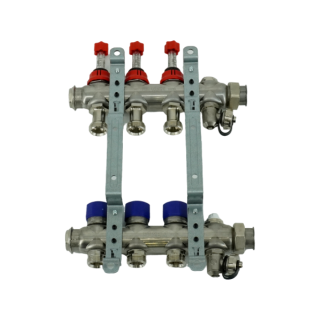 Коллекторная группа, ELSEN, 1, 3 контура, размер отвода-3/4, PN, бар-4, T°C -от 0 до +70, EMi03.03, с вентилями и расходомерами, нержавеющая сталь