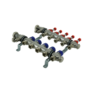 Коллекторная группа, ELSEN, 1, 5 контуров, размер отвода-3/4, PN, бар-4, T°C -от 0 до +70, EMi03.05, с вентилями и расходомерами, нержавеющая сталь