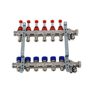 Коллекторная группа, ELSEN, 1, 6 контуров, размер отвода-3/4, PN, бар-4, T°C -от 0 до +70, EMi03.06, с вентилями и расходомерами, нержавеющая сталь