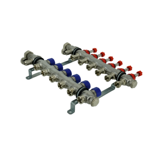 Коллекторная группа, ELSEN, 1, 6 контуров, размер отвода-3/4, PN, бар-4, T°C -от 0 до +70, EMi03.06, с вентилями и расходомерами, нержавеющая сталь