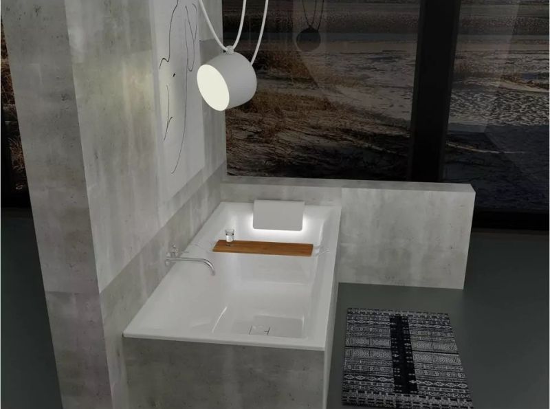 Акриловая ванна с подсветкой Riho Still Square LED Fall B099033005 180х80см светодиоды и подголовник справа заполнение через перелив белый
