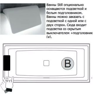 Акриловая ванна с подсветкой Riho Still Square LED Fall B100034005 170х75см светодиоды и подголовник слева заполнение через перелив белый Акриловая ванна с подсветкой Riho Still Square LED Fall B100034005 170х75см светодиоды и подголовник слева заполнение через перелив белый