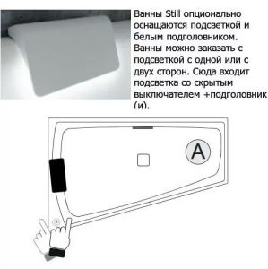 Акриловая ванна с подсветкой Riho Still Smart LED B101003005 R 170х110см светодиоды и подголовник слева белый