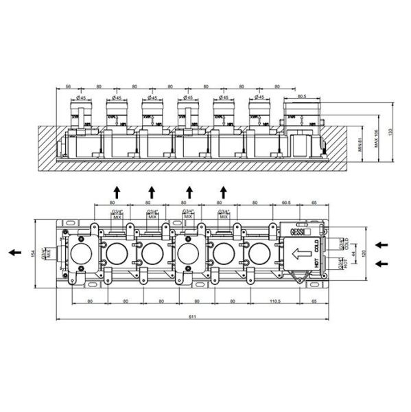 Скрытая часть термостатического смесителя Gessi HI-FI 63017.031