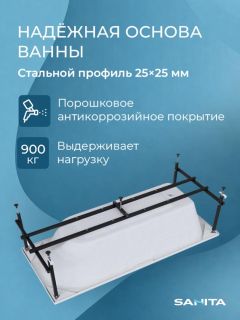 Ванна акриловая Sanita Эпос San.Epos.150.KRC.EKR.SL с каркасом фронтальной панелью и сливом-переливом 150x70 см