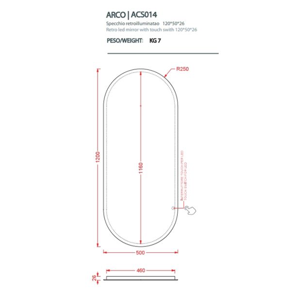 Зеркало Artceram Arco ACS014 с подсветкой