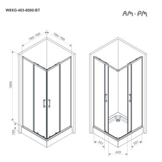 Душевой уголок Am.Pm Above W9XG-403-8080-BT 80x80 см профиль чёрный матовый стекло прозрачное