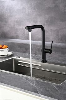 Смеситель для кухни AQUAme Cucina AQM9903MB с выдвижным изливом чёрный матовый