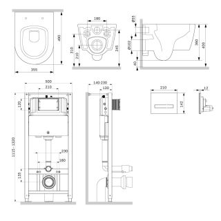 Инсталляция Am.Pm IS450A38.8F1900 с подвесным унитазом Aquaspin и чёрной клавишей смыва Touchless