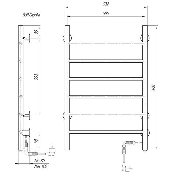 Полотенцесушитель электрический Domoterm Классик DMT 109-6 50x80 EK R хром