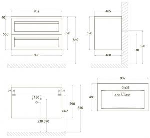 Подвесная тумба под раковину Art&Max Platino 90см светло-серый матовый AM-Platino-900-2C-SO-GCM