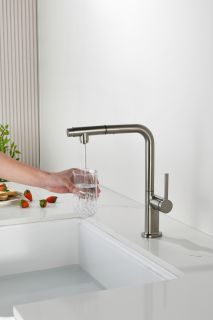 Смеситель для кухни AQUAme Cucina AQM9903BN с выдвижным изливом никель брашированный