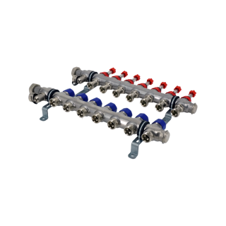 Коллекторная группа, ELSEN, 1, 7 контуров, размер отвода-3/4, PN, бар-4, T°C -от 0 до +70, EMi03.07, с вентилями и расходомерами, нержавеющая сталь