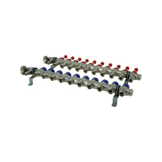 Коллекторная группа, ELSEN, 1, 10 контуров, размер отвода-3/4, PN, бар-4, T°C -от 0 до +70, EMi03.10, с вентилями и расходомерами, нержавеющая сталь